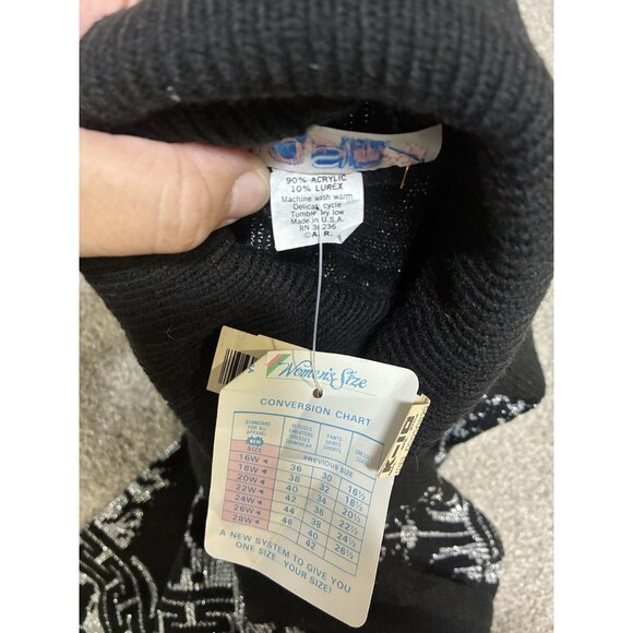 NOS VTG 80s ROSE Black Silver Lurex Turtleneck Sweater NWT USA Made Size 20W/XXL - Picture 4 of 10